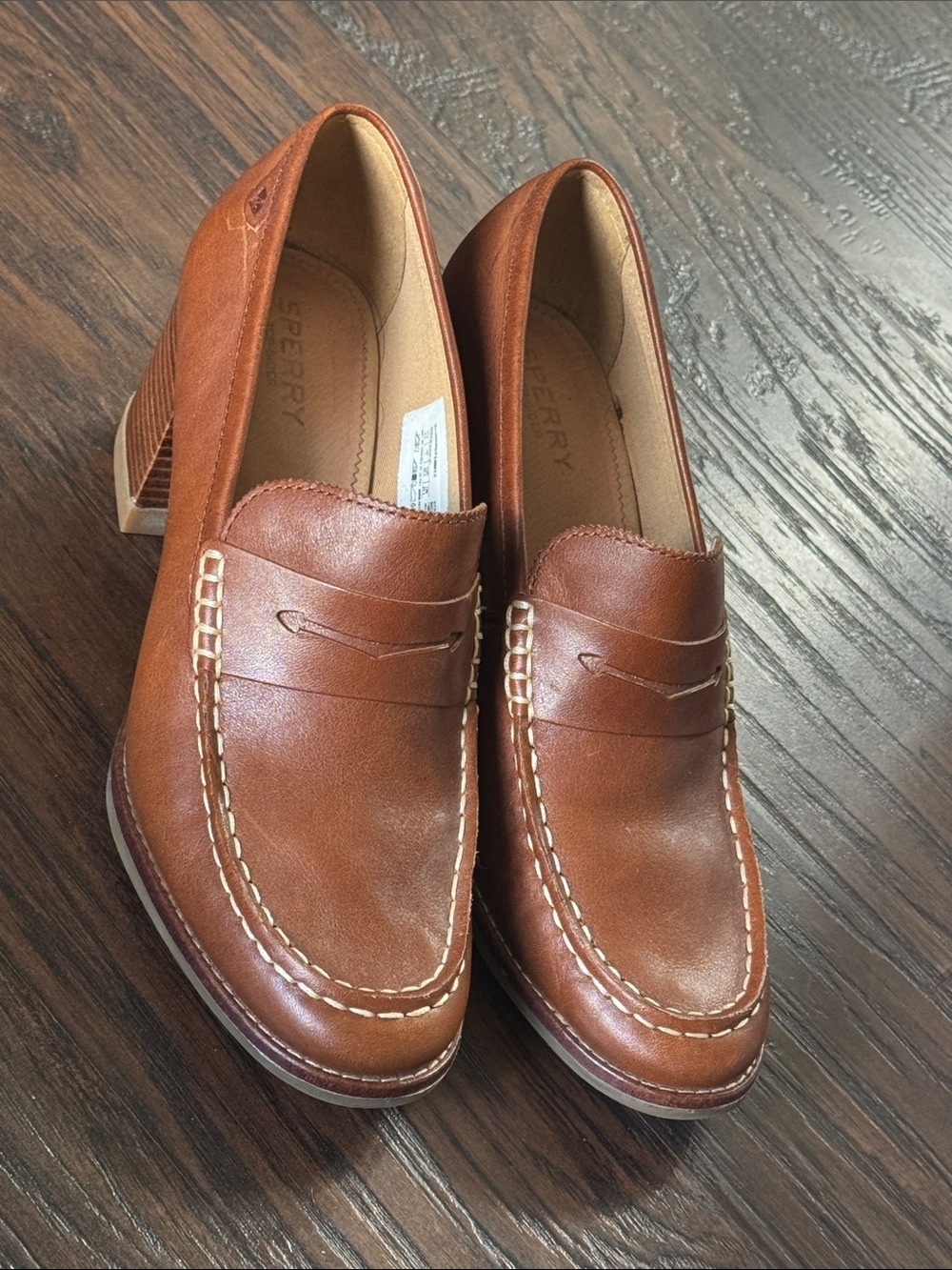 Sperry Brown Leather Block Heel Loafers - Picture 3 of 13